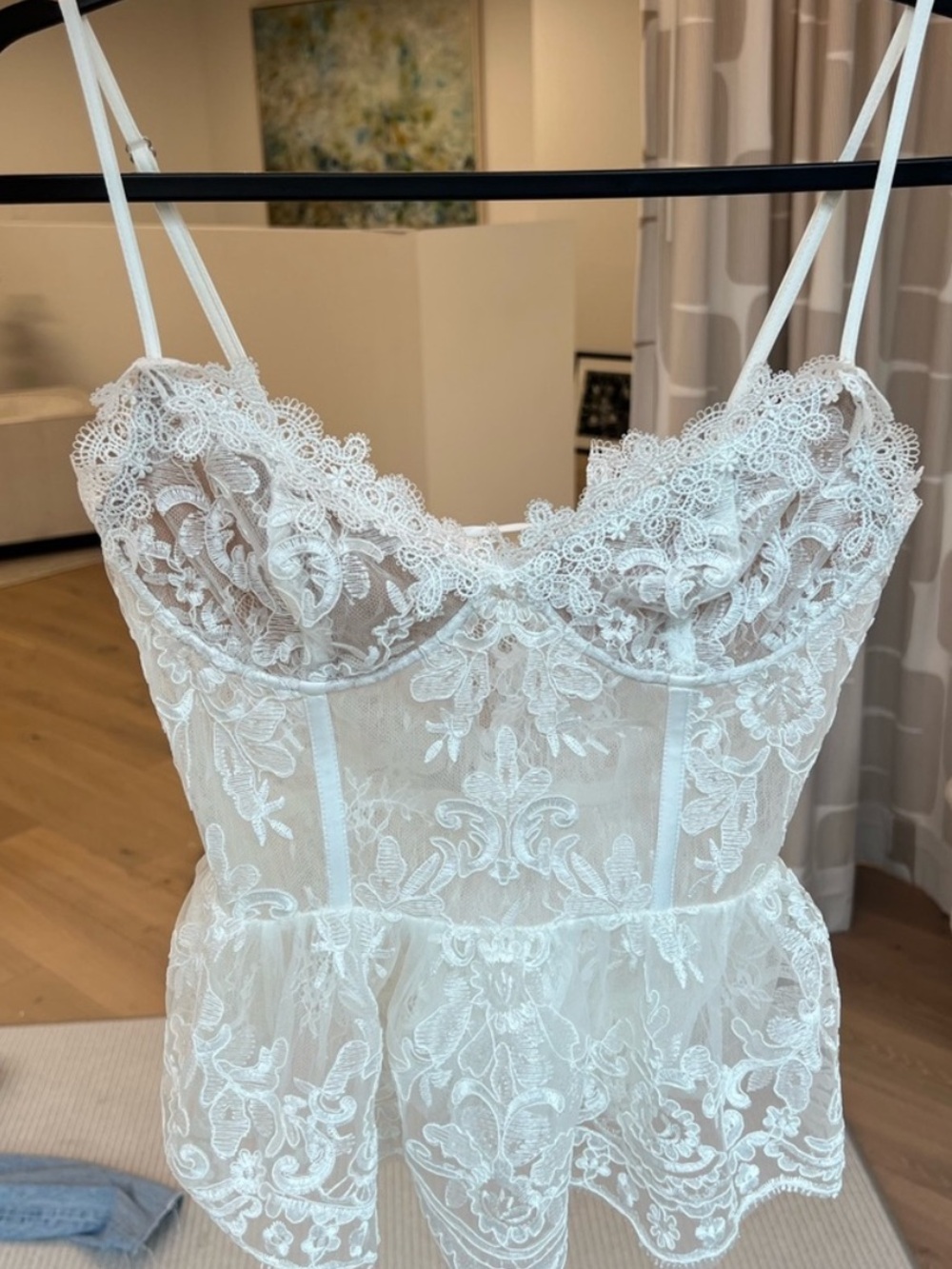 V. Chapman White Lace Peplum Bustier Top